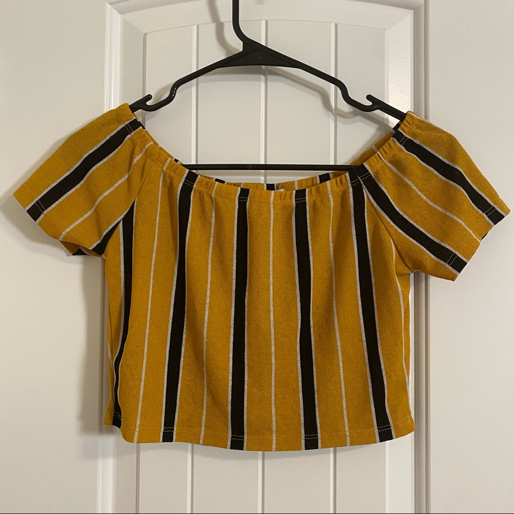 Fashion Nova Yellow and Black Stripes Crop Top